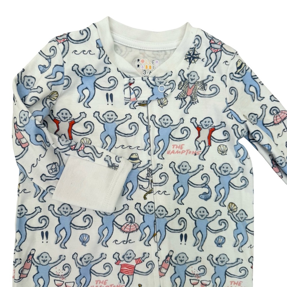 New ROLLER RABBIT Infant Monkey Zipper Footie Sz 3-6 Months - Picture 2 of 4